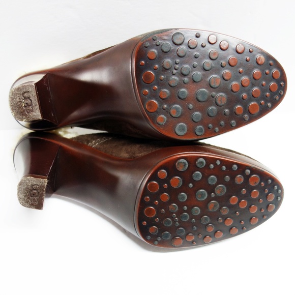 UGG Isabella Brown Suede Leather Clog Heels 7.5 - Picture 6 of 8